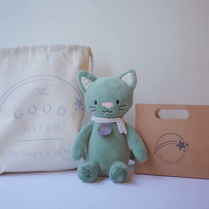 Indi the Dream cat with Bag and notepad - The Good Witch Global